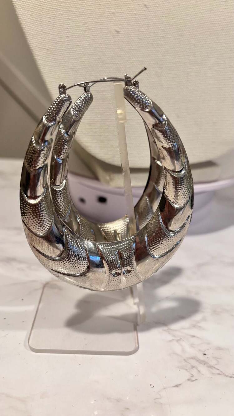 Chunky Silver Graduated Teardrop Puff Hoop Earrings